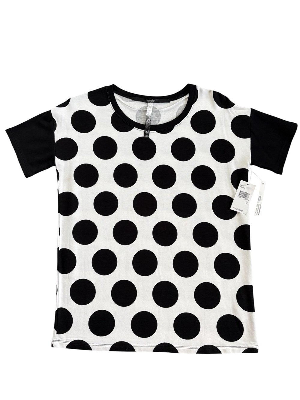 NWT Kensie Black White Oversized Polka Dot Contrast Sleeve Tee XS